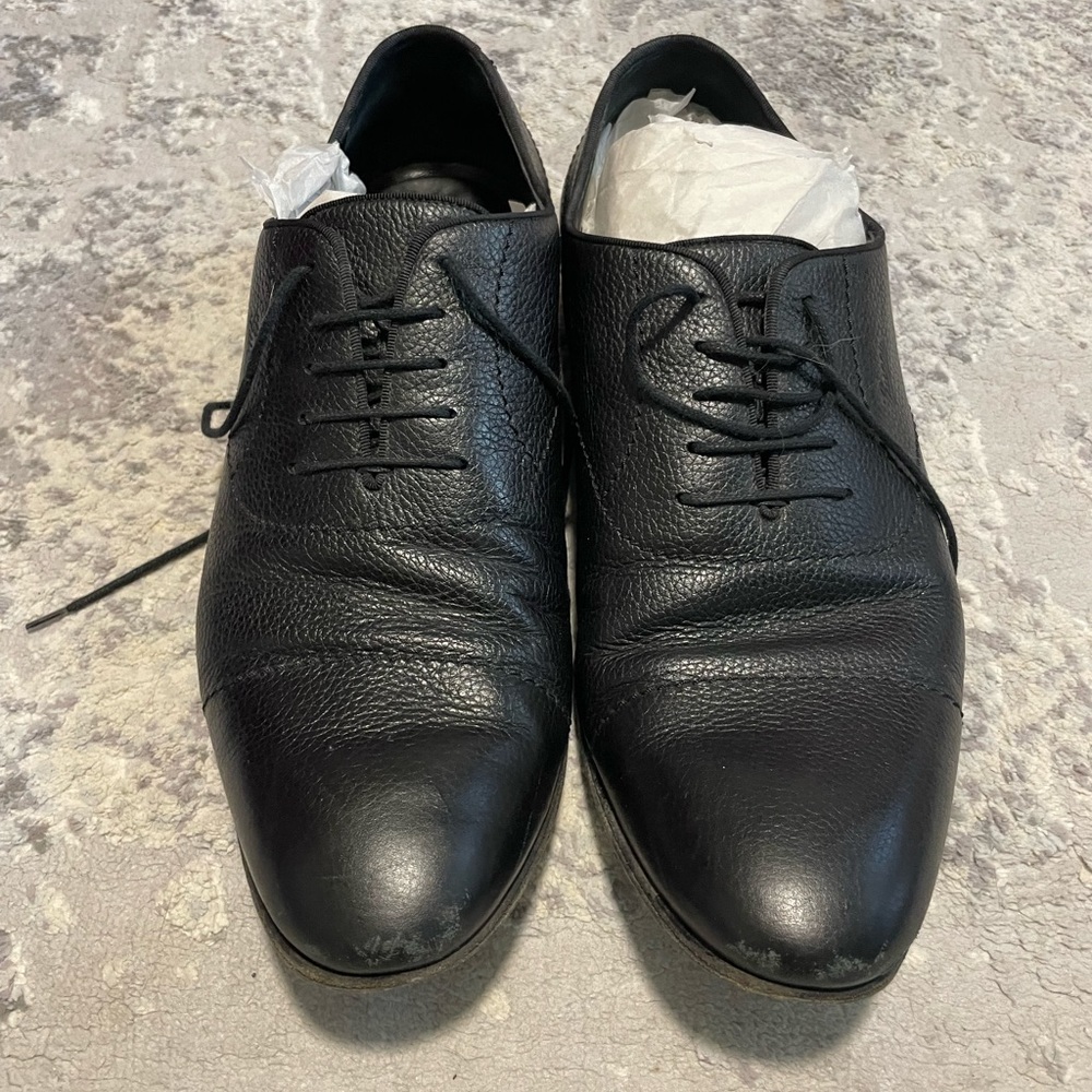 Gucci Black Pebble Leather Oxford Men’s Shoes - 8.5